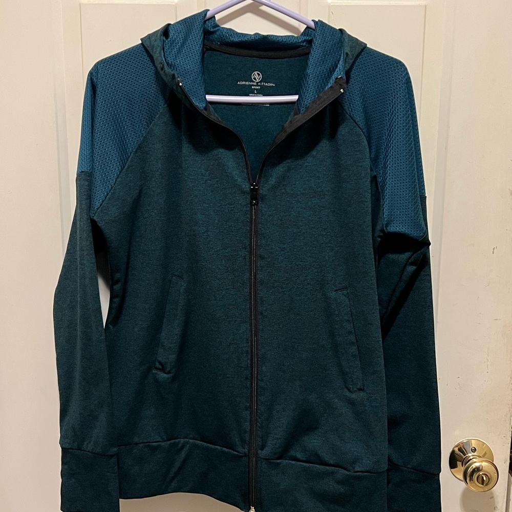 Women's Dark Green Zip-Up Hoodie by Adrienne Vittadini Size Large - Picture 5 of 6